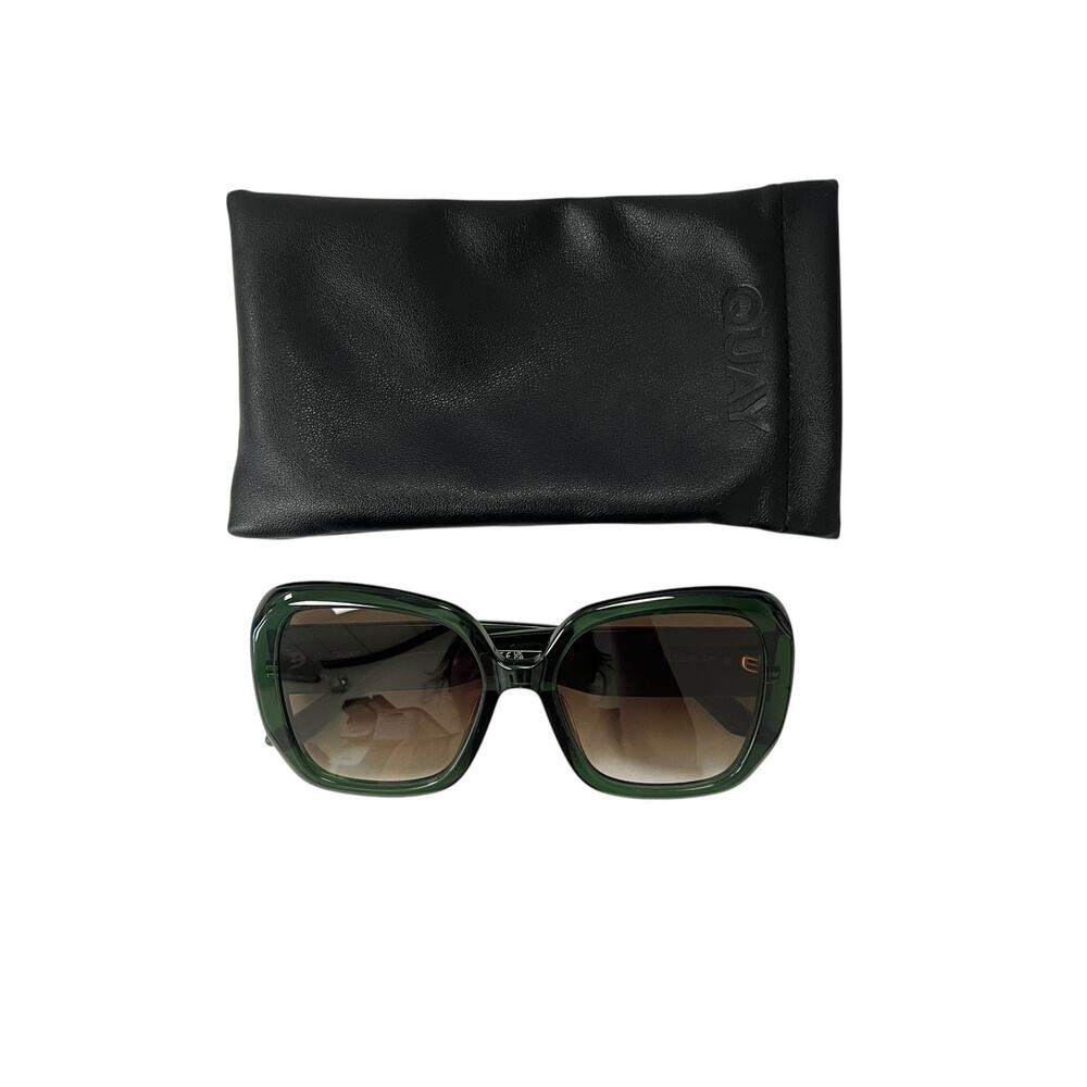 Quay Australia Full Glam Square Sunglasses Frosted Green Brown